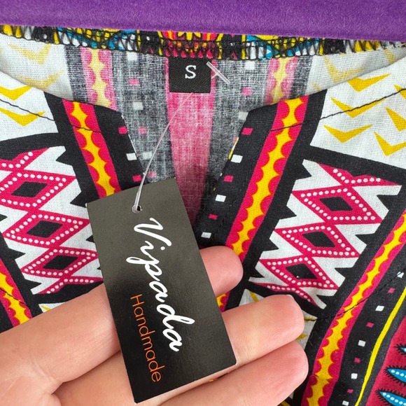 Vipada Handmade Traditional African Dashikis Shirt Red Tribal Print Small NEW - Picture 6 of 6